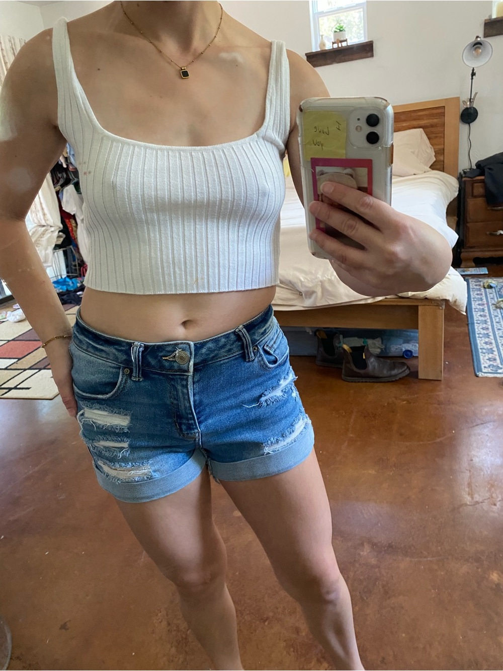 Forever 21 White Ribbed Crop Tank